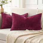 decorUhome Christmas Couch Throw Pillow Covers 12x20 Set of 2, Decorative Soft Euro Neutral Chenille Lumbar Pillow Covers with Elegant Design for Sofa Bed Living Room Home Decor, Rhododendron