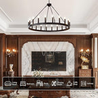 Black Wagon Wheel Chandelier 40 inch,20-Light Farmhouse Wagon Wheel Chandeliers Round Industrial Ceiling Light fixtures for Outdoor Porch high Ceilings Living Dining Room Foyer Entryway