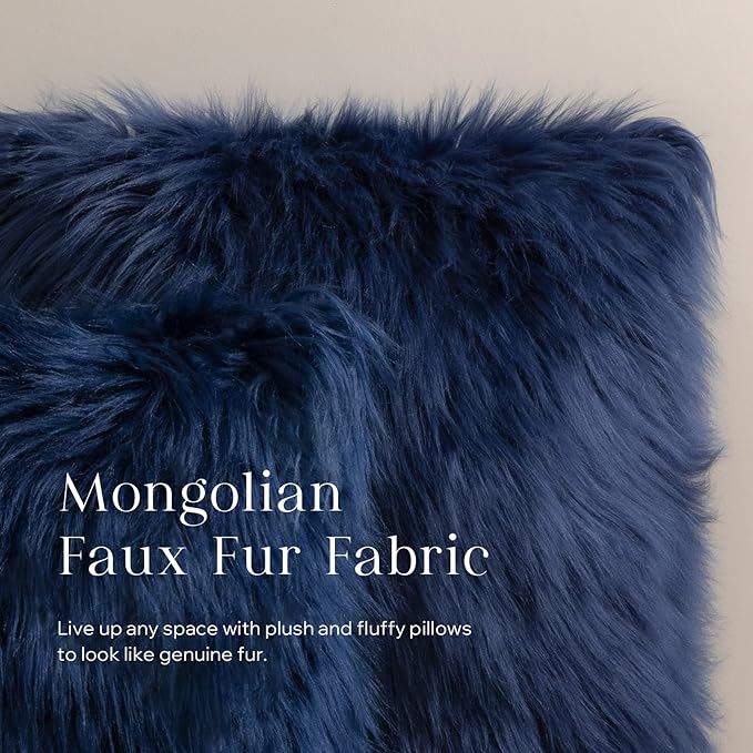 Phantoscope Pack of 2 Faux Fur Solid Throw Decorative Pillow Cover Cushion Covers Luxury Soft Decorative Pillowcase Fuzzy Pillow Covers for Bed/Couch,Navy Blue 18 x 18 Inches