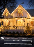 Solar String Lights Outdoor, 39FT 100LED Solar Powered Lights IP65 Waterproof with 8 Lighting Modes for Party Garden Yard Home Holiday Tree Decoration Lighting, Warm White