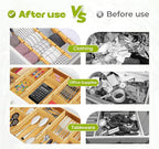 Bamboo Drawer Dividers 4PCS with Inserts, Expandable Kitchen Utensil Drawer Organizers,Adjustable drawer organizer for deep drawers Dresser Closet Underwear Storage Bedroom Bathroom Drawers(16.6"-22")