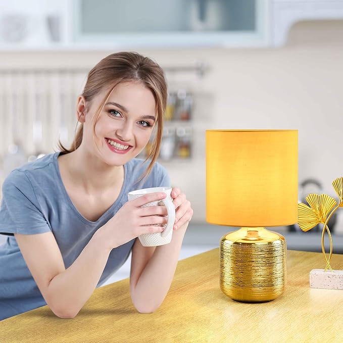 Lampwell Beno Small Table Lamp for Living Room as Bedside Table Lamp for Bedroom,Modern Ceramic Table Lamp,Kids Table Lamp,Night Table Lamp,Φ6.3×H11.81IN,Bulb Excluded,Yellow Gold Table Lamp