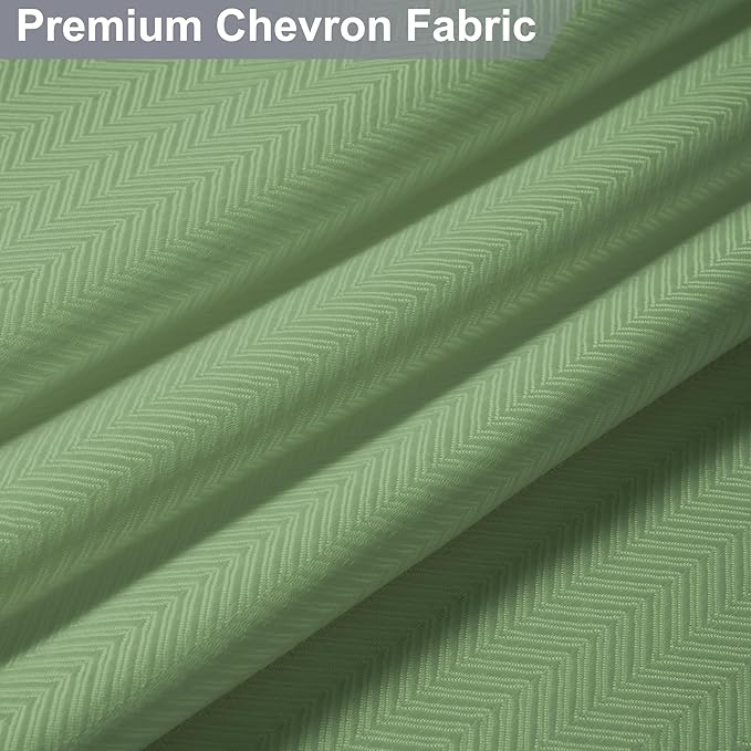 No Hook Shower Curtain, Green Modern Chevron Striped Luxury Hotel Style, Washable Waterproof Fabric for Bathroom, 15 Seconds Quick Install, 72W x 86L Inches