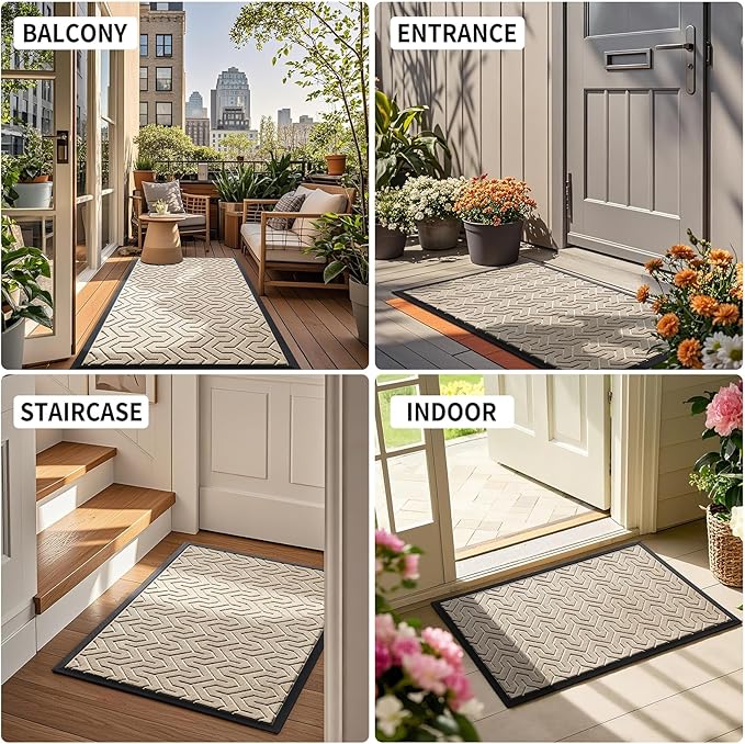 Yimobra Front Door Mat Outside Entrance 29.5x17, Waterproof Heavy Duty Outdoor Mats for Front Door, Non Slip Rubber Entry Mat for Garage Patio Indoor, Light Beige