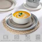 LIANYU Dinnerware Set for 6, 18PCS Dining Plates and Bowls Dishes for Kitchen Dining, Ceramic Dinner Set, Scratch Resistant & Dishwasher Safe, Assorted Colors