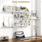 Fun Memories Extra Long Floating Wall Shelves, 48 x 8 Inches, Set of 3 Large Wood Floating Bookshelves with Metal Brackets for Storage & Display (White)