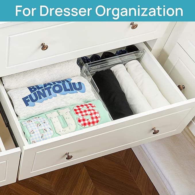 Vtopmart 8 Pack Drawer Dividers for Clothes, 4" High 10.2"-16.5" Adjustable Expandable Dresser Drawer Organizer, Clear Plastic Separators for Dresser, Baby Clothing, Underwear, Cosmetic, Toiletries