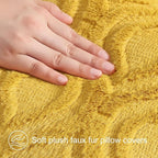 decorUhome Throw Pillow Covers 24x24 Inch Set of 2, Soft Plush Decorative Faux Fur Mustard Yellow Solid Couch Pillow Covers, Accent Farmhouse Neutral Square Euro Pillow Cases for Sofa Bed Living Room
