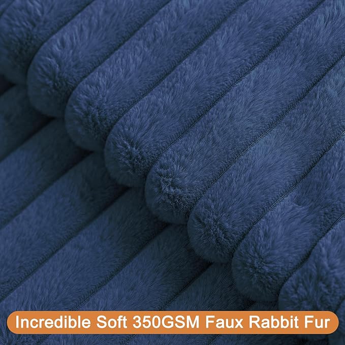 Double-Sided Faux Fur Plush Throw Pillow Covers 16x16 Set of 2 Fuzzy Striped Soft Cozy Pillowcase Luxury Decorative Pillows Square Fluffy Cushion Cover for Couch Sofa Bed,Navy Blue