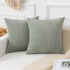 Kevin Textile Throw Pillow Covers Soft Corduroy Decorative Set of 2 Boho Striped Pillow Covers Pillowcases Farmhouse Home Decor for Couch Bed Sofa Living Room 18x18 Inch Greyish Green