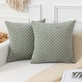 Kevin Textile Throw Pillow Covers Soft Corduroy Decorative Set of 2 Boho Striped Pillow Covers Pillowcases Farmhouse Home Decor for Couch Bed Sofa Living Room 20x20 Inch Greyish Green