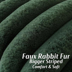 FUTEI Dark Green Decorative Throw Pillow Covers 22x22 Inch Set of 2, Square Soft Faux Rabbit Fur Big Striped Cushion Cover,Home Decor for Couch Sofa Bed Living Room