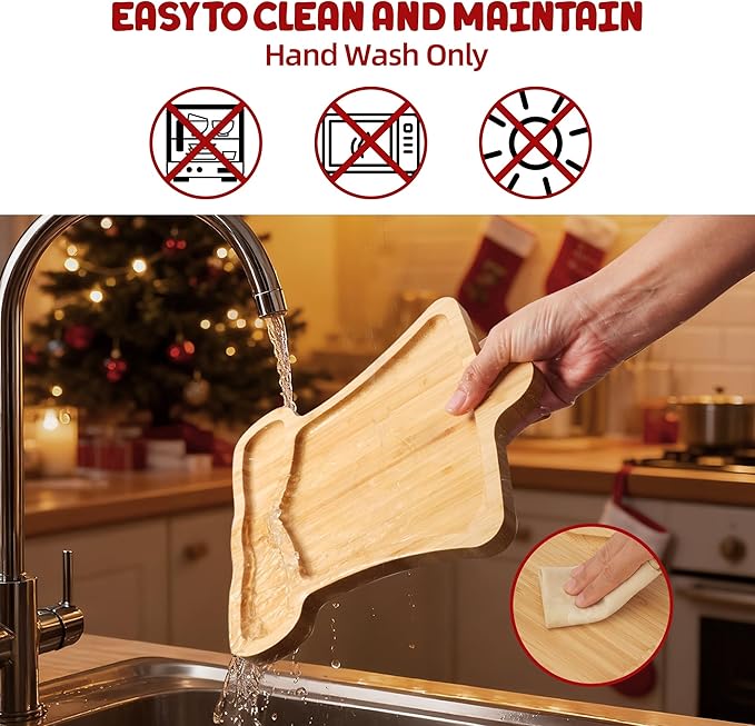 TJ POP Christmas Bell-Shaped Bamboo Serving Platter, Holiday Decorative Jingle Bell Candy Snack Tray, 10” x 9” Natural Wood Serving Tray Cute Charcuterie Board for Cheese, Cookies & Festive Displays