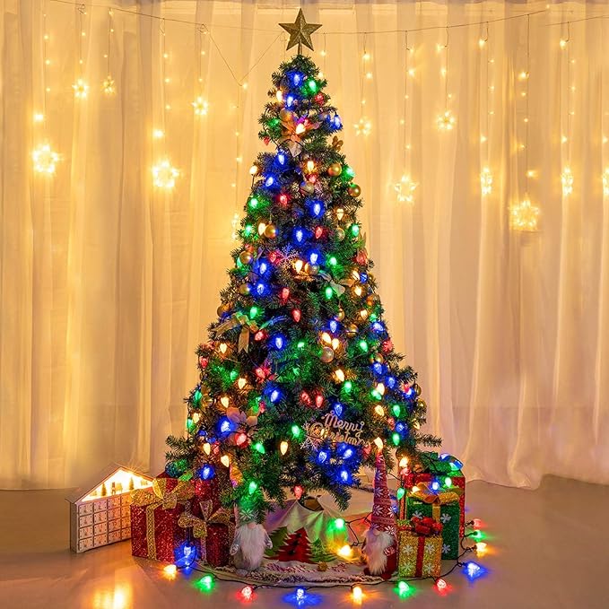 AWQ 200LED 146.9 FT C9 Christmas String Lights Plug in Fairy Twinkle String Lights 8 Modes Timer Function Waterproof Extendable for Indoor Outdoor Wedding Party Christmas Decoration (200, Multicolor)