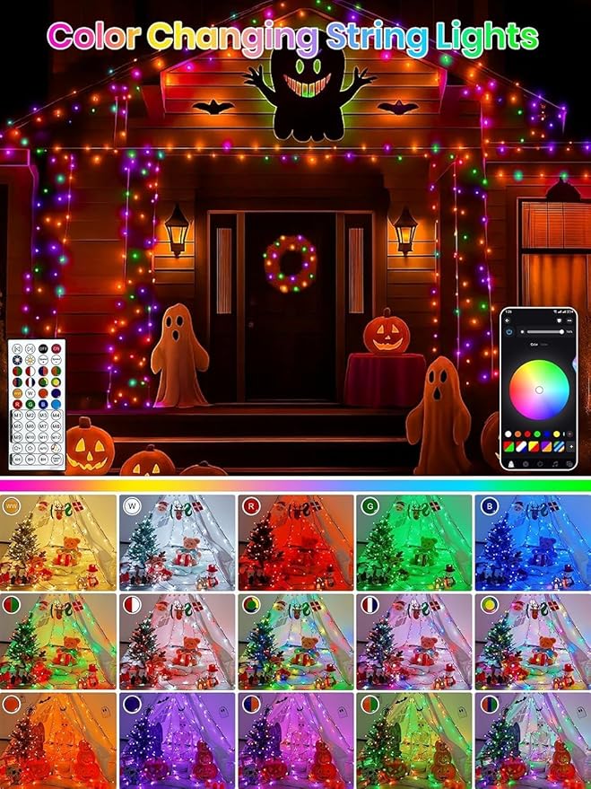 500LED Smart Color Changing Halloween Lights App Controlled, 175FT Waterproof RGB Music Sync Xmas String Light Multiple Modes, Christmas Lights with Remote & Timer Indoor Outdoor Halloween Decorations