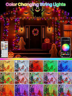 500LED Smart Color Changing Halloween Lights App Controlled, 175FT Waterproof RGB Music Sync Xmas String Light Multiple Modes, Christmas Lights with Remote & Timer Indoor Outdoor Halloween Decorations