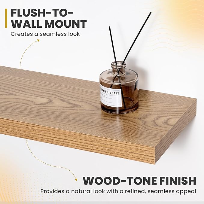 36 Inch Floating Shelves, 9.3" Deep Floating Shelf Wall Mounted, 36" Wall Shelves, Rustic Deep Bookshelf, Large Display Shelves & Storage Shelves for Bedroom, Living Room, Light Brown, Set of 2