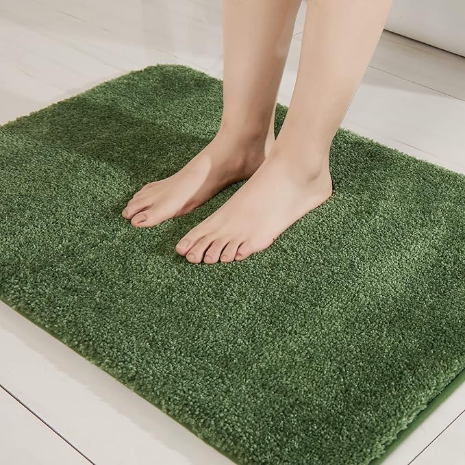 COSY HOMEER Extra Thick Bath Rugs for Bathroom - Anti-Slip Bath Mats Soft Plush Yarn Shaggy 100% Strong Mirco Polyeste Mat Living Room Bedroom Mat Floor Water Absorbent(Green,16x24 - Inches)