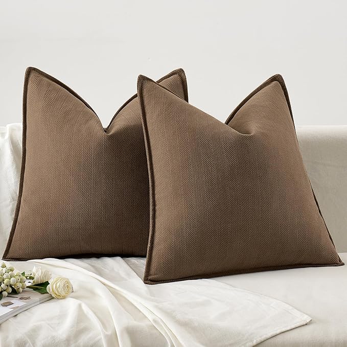 MIULEE Pack of 2 Dark Brwon Decorative Pillow Covers 20x20 Inch Soft Chenille Luxurious Couch Throw Pillows Farmhouse Cushion Covers with Elegant Design for Sofa Bedroom Living Room Home Decor