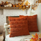 GEEORY Fall Pillow Covers 18 x 18 Inch Set of 2, Fall Decorations Pumpkins Soft Plush Fluffy Faux Fur Wool Decorative Autumn Thanksgiving Farmhouse Cushion Case for Sofa Rust GC001-18