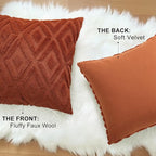 decorUhome Fall Couch Throw Pillow Covers 26x26 Set of 2, Decorative Soft Plush Faux Wool Neutral Accent Pillow Covers for Bed Sofa Living Room, Rust
