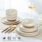 AmorArc Ceramic Dinnerware Sets with Pasta Bowls for 8, Handpainted Plates and Bowls Set with Rustic Terracotta Underside, Scratch Resistant Dishes Set, Dishwasher & Microwave Safe, 32 Pcs