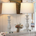 28" Farmhouse Table Lamps for Living Room Set of 2, 3-Way Dimmable Touch Bedside Lamps with USB C+A Ports & AC Outlet, Resin Vintage Tall Nightstand Lamps for Bedroom Office End Table, Grey