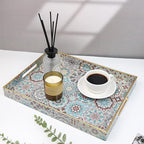 Spsyrine Decorative Serving Tray with Handles, Lacquered Coffee Table Tray for Ottoman, Rectangular Waterproof Platters for Centerpieces, Parties, Living Room, Kitchen Counter Organization SP3040RE2