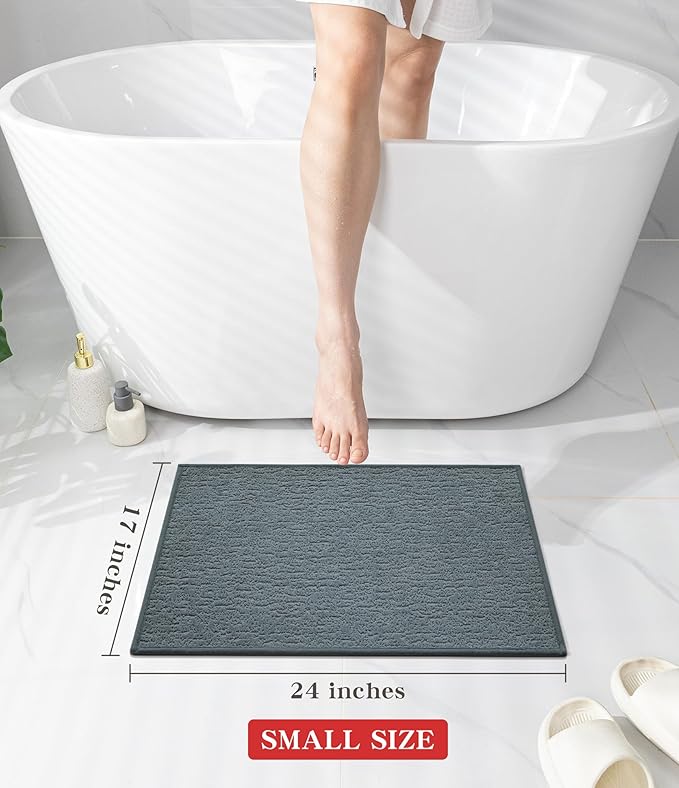 chakme Bathroom Rugs Mat 24x17, Ultra Thin Non Slip Bath Mat Small Quick Dry Absorbent Bath Mat for Bathroom Floor, (Light Blue, 24"x17")