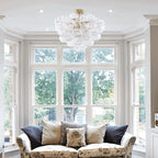Longree Nordic Bubble Ball Swirled Glass Ceiling Lights Fixture, Dia 24 inch Gild Brass and Clear Blown Glass Small Chandelier for Bedroom Study Bathroom