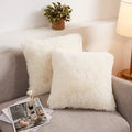 XeGe Faux Fur Throw Pillow Covers, Shaggy Fluffy Cushion Covers, Plush Furry Pillow Cases, Fuzzy Decorative Pillow Shams with Zipper Set of 2 for Sofa Bed Couch Living Room (18''x18'', Light Beige)