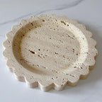 Travertine Marble Tray Round Scalloped Tray Small Serving Platter for Counter, Bathroom, Kitchen, Nightstand, Jewelry Ring Dish Holder (Beige Travertine)