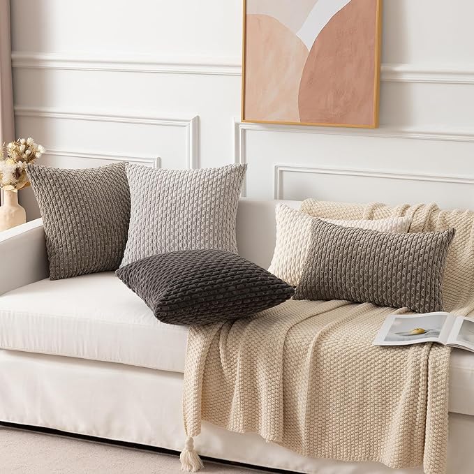 Kevin Textile Pack of 2 Light Brown Lumbar Decorative Throw Pillow Covers 12x20 Inch for Living Room Couch Soft Corduroy Rectangle Solid Cushion Case 30x50 cm Rustic Farmhouse Boho Home Decor