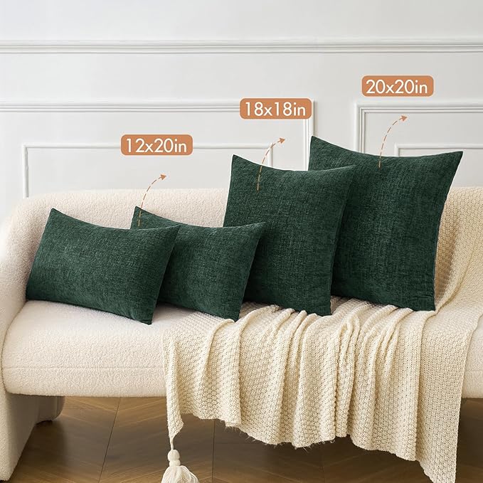 MIULEE Pack of 2 Christmas Green Throw Pillow Covers 20x20 Inch Soft Chenille Pillow Covers for Sofa Living Room Couch Solid Dyed Cases