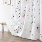 QiyI Watercolor Floral Shower Curtain, 3D Embossed Butterflies Pink Blue Bathroom Curtain, Minimalist Farmhouse White Bath Curtain, Waterproof Fabric Flower Shower Curtain Set with Hooks, 72x72