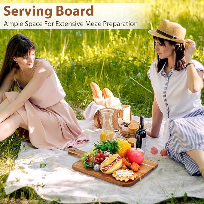 Geetery 16 Pcs Acacia Wood Cutting Board Bulk Kitchen Wooden Chopping Boards with Handle Serving Tray Charcuterie for Pizza, Bread, Cheese, Fruit, Vegetables Housewarming Gift(18 x 12 Inch)