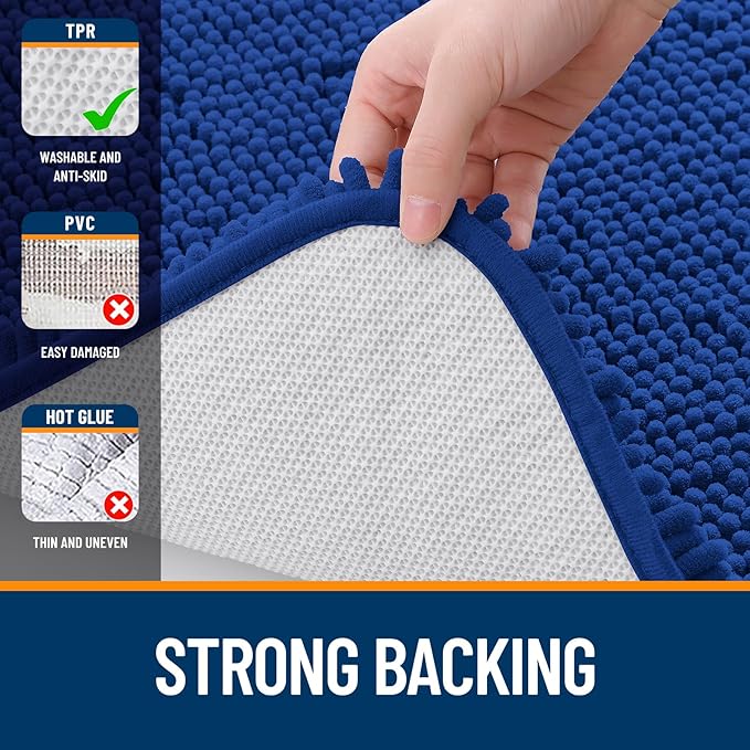OLANLY Bathroom Rugs 70x24, Extra Soft Absorbent Chenille Bath Rugs, Rubber Backing Quick Dry, Machine Washable Bath Mats for Bathroom Floor, Tub and Shower, Home Decor Accessories, Royal Blue