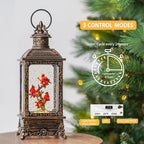 Christmas Snow Globe Water Glittering Cardinal Lantern with Music & Timer, USB Lined/Battery Operated Lighted Lantern for Christmas Festival Decoration Gifts