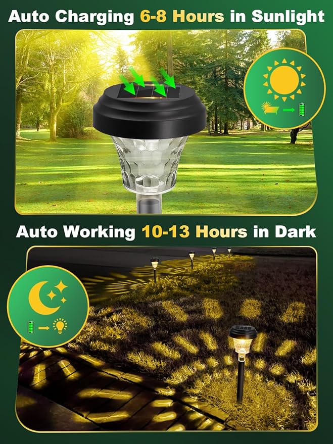ROOR Ultra Bright Solar Pathway Lights, 12 Pack, Warm White, IP67 Waterproof, Modern Outdoor Garden Pathway Lights