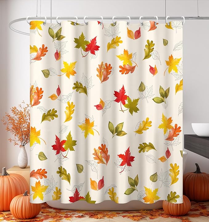 MAMUSE Fall Shower Curtain for Bathroom Stall Cute Decorative Waterproof Unique Design TeenWomen Cortinas de Baño Bathtub 72 x72 Inch, Red Leaves