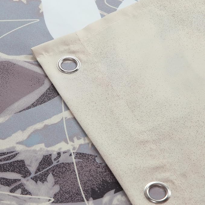 Long Shower Curtain 72x78 Inch, Polyester Fabric | Waterproof Botanical Design with Cream & Taupe-Grey Leaves