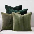 Topfinel Christmas Decorative Throw Pillow Covers Green Series,Winter Fluffy Corduroy Striped Euro Pillows Shams for Couch Bed Bedroom,Western Modern Hunter Green Pillowcase 24x24 Inch Set of 4