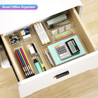 47 PCS Clear Plastic Drawer Organizer Set - 4 Sizes Makeup Organizer Desk Drawer Divider Bathroom Organizers and Storage Bins for Makeup, Jewelry, Gadgets, Office, Kitchen, Bedroom, Bathroom