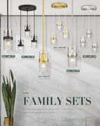 LMS Glass Pendant Lights Kitchen Island, 1-Light Modern Black Pendant Light with Hammered Glass and Rods, Mini Hanging Lighting for Kitchen Island Sink Bathroom Bedroom, LMS-172