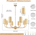 39" Gold Boho Rattan Chandelier for Living Room 8-Light Large Coastal Boho Pendant Light Fixture Bedroom Adjustable Rustic Farmhouse Chandeliers for Dining Room Kitchen Island Foyer