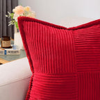 HAUSSY Red Throw Pillow Covers 20x20 Inch Set of 2,Soft Solid Corduroy Striped/Wide Bordered,Square Decorative Cushion Case,Spring Home Decorations for Couch,Bed