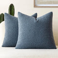 Foindtower Pack of 2, Curly Faux Fur Decorative Throw Pillow Covers Soft Plush Cushion Case with Zipper Cozy Fluffy Boho Pillowcase for Home Living Room Couch Bedroom Bed Sofa 18 x 18 Inch, Blue