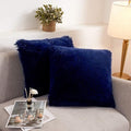 XeGe Faux Fur Throw Pillow Covers, Shaggy Fluffy Cushion Covers, Plush Furry Pillow Cases, Fuzzy Decorative Pillow Shams with Zipper Set of 2 for Sofa Bed Couch Living Room (18''x18'', Navy Blue)