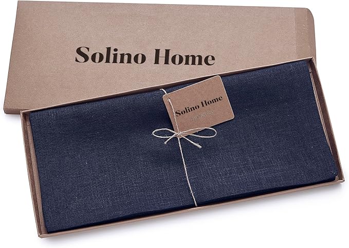 Solino Home Linen Navy Blue Table Runner 72 Inches Long - 100% Pure Linen 14 x 72 Inch Table Runner for Dining, Fall, Autumn, Thanksgiving, Christmas, Holiday - Fete