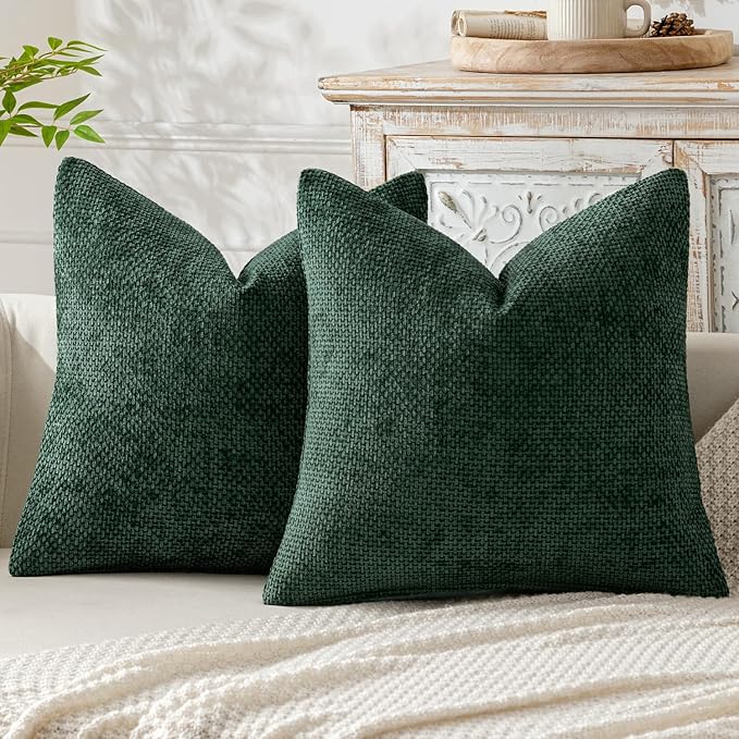 MIULEE Pack of 2 Christmas Green Couch Throw Pillow Covers 20x20 Inch Modern Boho Accent Decorative Pillow Covers Soft Chenille Farmhouse Cushion Covers for Home Decor Bed Sofa Living Room